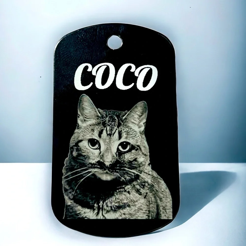 1 Black Stainless Steel Photo Pet Tag